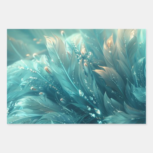 Une texture plumes turquoises et éclat de diamant ラッピングペーパーシート (正面)
