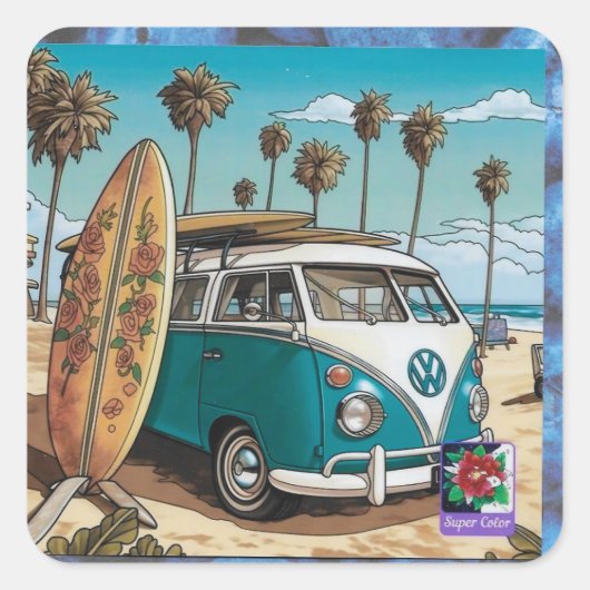 une voiture sur photo carré スクエアシール (正面)