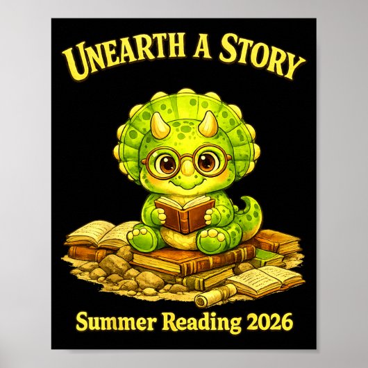 Unearth a story triceratops dinosaur reading books ポスター (正面)