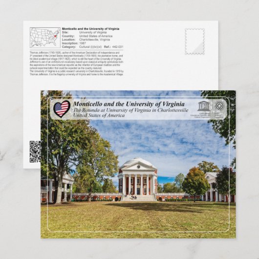 UNESCO - University of Virginia in Charlottesville ポストカード (正面/裏面)