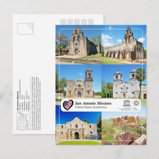 UNESCO WHS - San Antonio Missions ポストカード (正面/裏面)