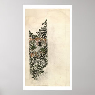 Unfinished 'Bird and Vine' wood block design for w ポスター