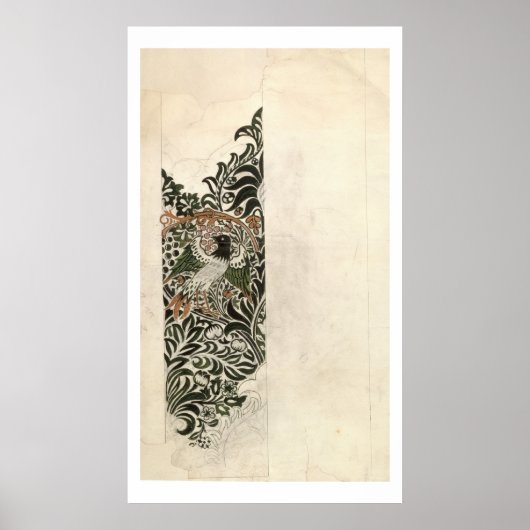 Unfinished 'Bird and Vine' wood block design for w ポスター (正面)