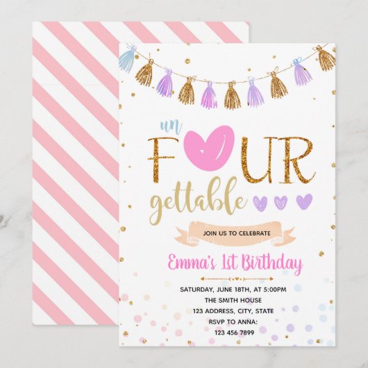 unFOURgettable誕生日の招待 招待状 (正面/裏面)