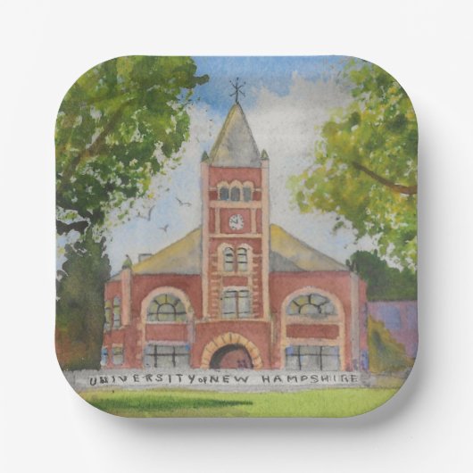 UNHトンプソンホールTホール水彩画 ペーパープレート (正面)