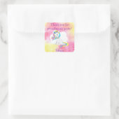 Unicornありがとうピンクと黄色の水色 スクエアシール (バッグ)