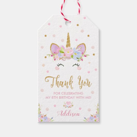 Unicornありがとう誕生日ギフトメッセージカード ギフトタグ (正面)