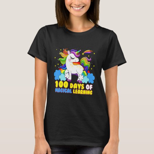Unicornおもしろいハッピー100日の魔法学の1 Tシャツ (正面)