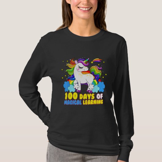 Unicornおもしろいハッピー100日の魔法学の1 Tシャツ (正面)
