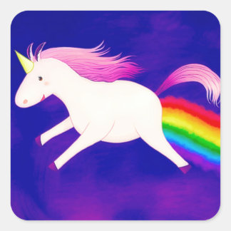 Unicornおもしろい飛んでいるが虹を見て茶番 スクエアシール