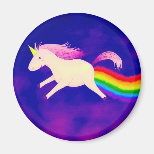 Unicornおもしろい飛んでいるが虹を見て茶番 マグネット (正面)