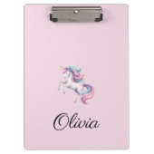 Unicornかわいい水の色パーソナライズされた名 クリップボード (正面)
