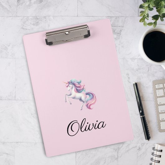 Unicornかわいい水の色パーソナライズされた名 クリップボード