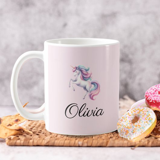 Unicornかわいい水の色パーソナライズされた名 コーヒーマグカップ