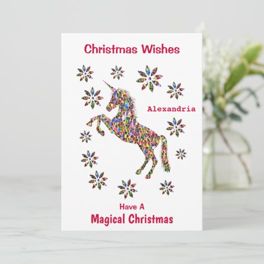 Unicornがパーソナライズした魔法のクリスマスの願い シーズンカード (スタンド正面)