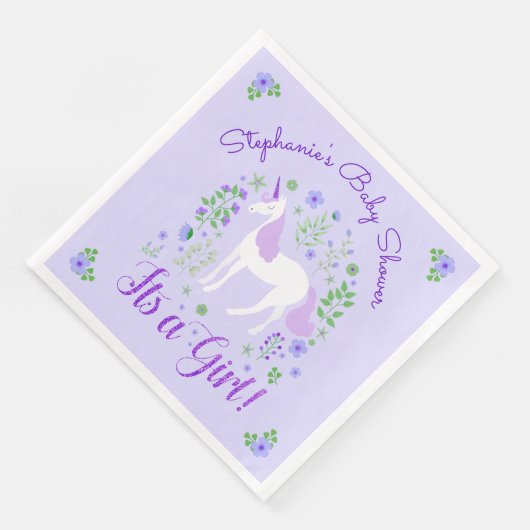 Unicornその女の子の紫の赤ちゃんシャワーパーソナライズされた (コーナー)