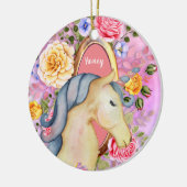 UnicornとかわいらしバラPHOTO Named Keepsake セラミックオーナメント (左)
