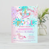 Unicornとのパーティーバースデーパーティ招待状のプール 招待状 (スタンド正面)