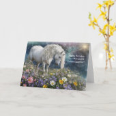 Unicornとの里親ハッピーバースデーかわいらし カード (黄色い花)