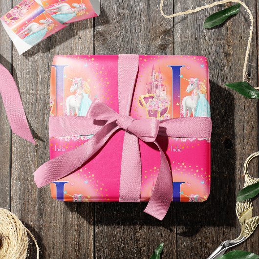 UnicornとプリンセスとCastle Letter I Monogram ラッピングペーパー