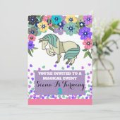 Unicornと花の誕生日の女の子の招待 招待状 (スタンド正面)