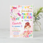 UnicornとBallerinaの女の子のための誕生日の招待 招待状 (スタンド正面)