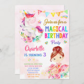 UnicornとBallerinaの女の子のための誕生日の招待 招待状 (正面/裏面)