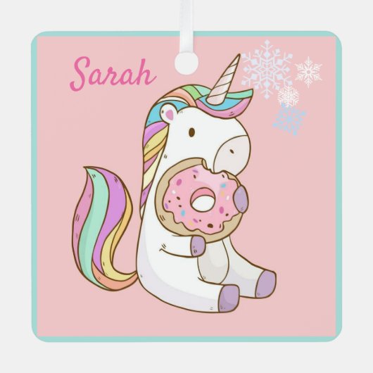 UnicornとDout名前を追加ピンクメタルオーナメント メタルオーナメント (正面)
