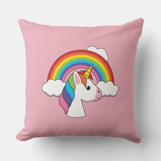 UnicornとRainbow with Cloudsかわいい クッション (正面)