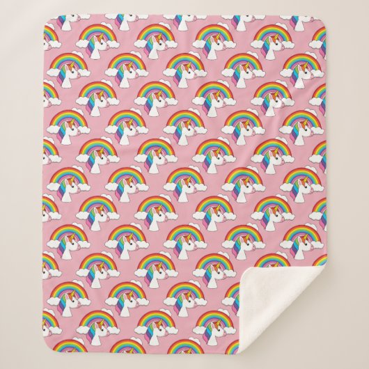 UnicornとRainbow with Cloudsかわいい シェルパブランケット (正面)