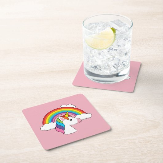 UnicornとRainbow with Cloudsかわいい スクエアペーパーコースター (インサイチュ)