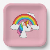 UnicornとRainbow with Cloudsかわいい ペーパープレート (正面)