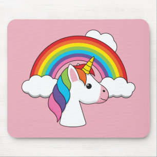 UnicornとRainbow with Cloudsかわいい マウスパッド