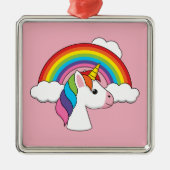 UnicornとRainbow with Cloudsかわいい メタルオーナメント (正面)