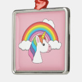 UnicornとRainbow with Cloudsかわいい メタルオーナメント (左)