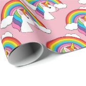 UnicornとRainbow with Cloudsかわいい ラッピングペーパー (ロールコーナー)