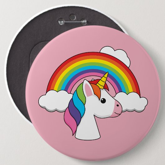UnicornとRainbow with Cloudsかわいい 缶バッジ (正面&裏面)