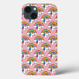 UnicornとRainbow with Cloudsかわいい iPhone 13ケース