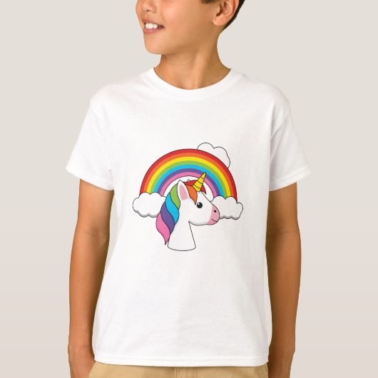 UnicornとRainbow with Cloudsかわいい Tシャツ (正面)