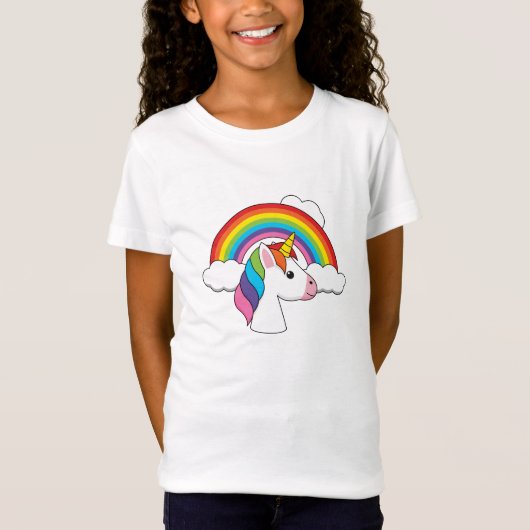 UnicornとRainbow with Cloudsかわいい Tシャツ (正面)