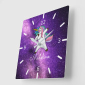 Unicornの名前/紫の宇宙を追加  スクエア壁時計 (傾斜)