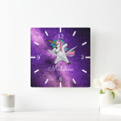 Unicornの名前/紫の宇宙を追加  スクエア壁時計 (ホーム)