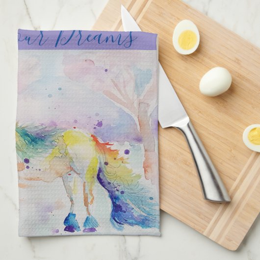 Unicornの水絵画色の夢のティータオル キッチンタオル (四つ折り)