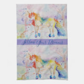 Unicornの水絵画色の夢のティータオル キッチンタオル (縦)