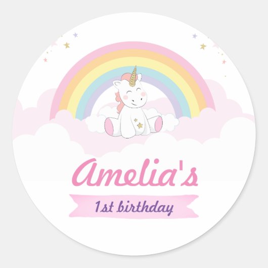 Unicornはステッカーを、Unicornはパーティーステッカーを支持 ラウンドシール (正面)