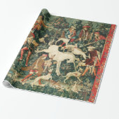 UNICORNは自分の動物赤い緑のフローラを防衛 ラッピングペーパー (アンロールド)