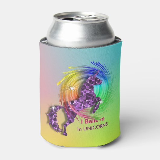 Unicornをテーマ信じにした魔法の虹 缶クーラー (缶正面)