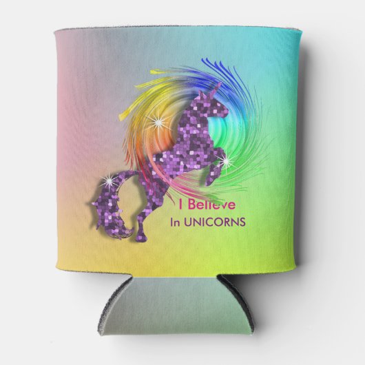 Unicornをテーマ信じにした魔法の虹 缶クーラー (正面)