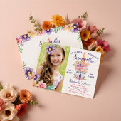 Unicornカップケーキ写真誕生日パーティーの招待 招待状