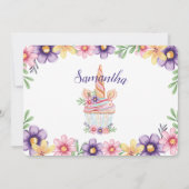 Unicornカップケーキ写真誕生日パーティーの招待 招待状 (裏面)